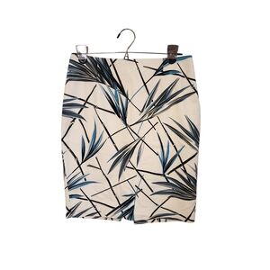 White House Black Market Blue and White Leaf Pencil Skirt